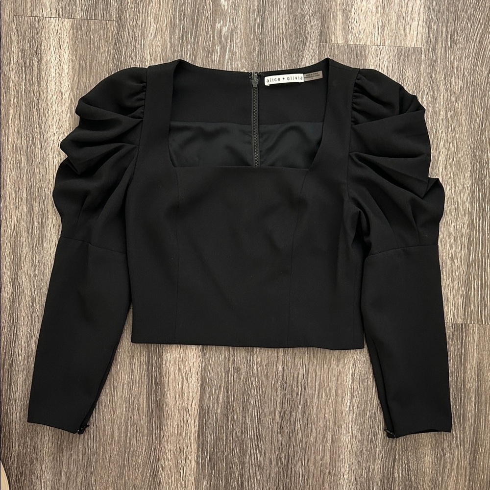Alice + Olivia Black Puff Long Sleeve Blouse